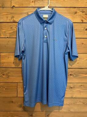 Greg Norman Play Dry Men's Blue Geometric Micro Print Short Sleeve Golf Med
